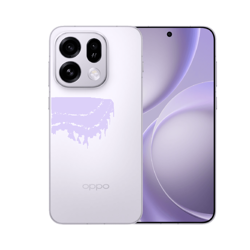 Oppo Find X9s smartphone in soft purple finish, displaying its rear Hasselblad camera module and front screen with sleek modern design