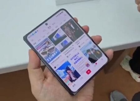 Hands-on view of the Huawei Pura X Max foldable smartphone in folded state