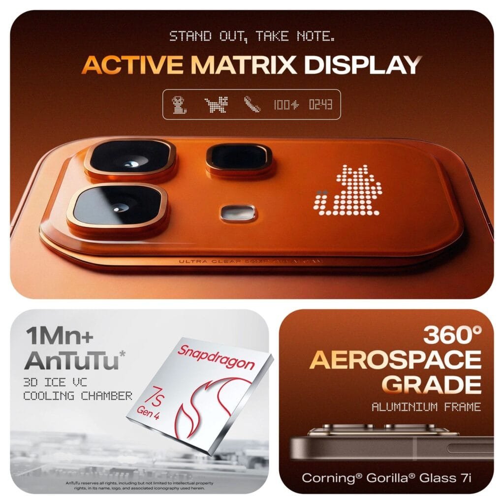 Infinix Note 60 Pro Launched in India; Price Starts at Rs 31,999 1 Feature graphic of Infinix Note 60 Pro highlighting its Active Matrix display, Snapdragon 7s Gen 4 chip, 3D ICE VC cooling, aerospace-grade aluminum frame, and Corning Gorilla Glass 7i.