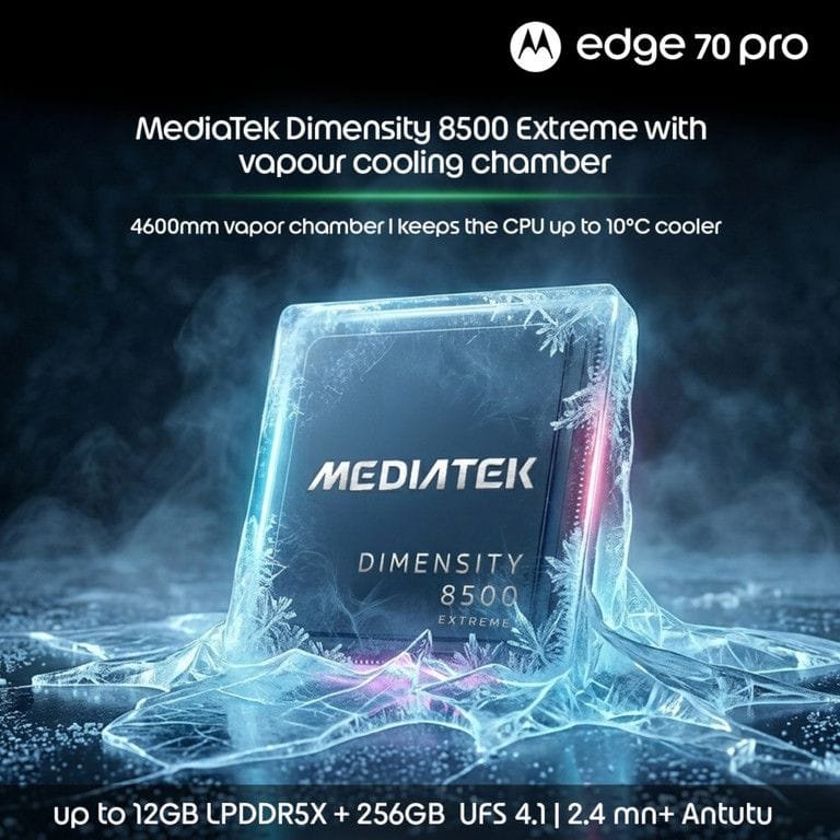 Motorola Edge 70 Pro powered by MediaTek Dimensity 8500 Extreme chipset with advanced vapour cooling technology