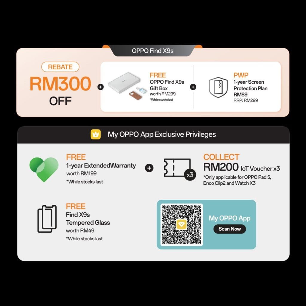 Oppo Find X9s promotion offers: RM300 rebate, free gift box and exclusive privileges via My OPPO App