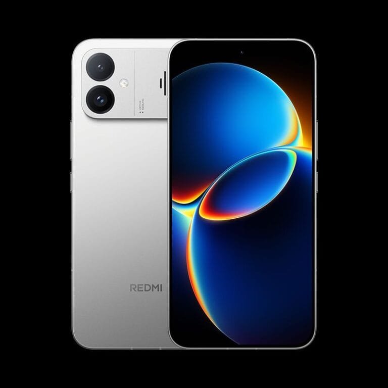 Redmi K90 Max in silver finish, showcasing its sleek rear camera module and vibrant front display