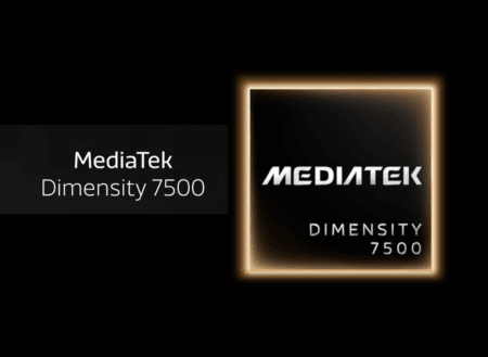 MediaTek Dimensity 7500 Unveiled | 4nm Chip with New Armv9 Architecture MediaTek Dimensity 7500 chipset official logo and branding, sleek dark design with glowing border, text display on black background