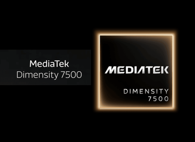 MediaTek Dimensity 7500 Unveiled | 4nm Chip with New Armv9 Architecture MediaTek Dimensity 7500 chipset official logo and branding, sleek dark design with glowing border, text display on black background