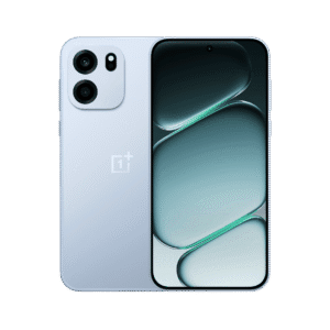 OnePlus Nord CE6 phone 1 OnePlus Nord CE 6 in light blue finish, showcasing sleek rear design with dual-camera module and vibrant front display with abstract blue-green wallpaper, set against black background