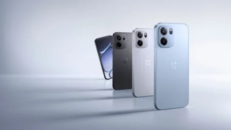 OnePlus Nord CE 6 series lineup displayed in black, silver, and light blue finishes, showcasing sleek designs and camera modules against a clean light gray background