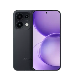 Oppo Reno 16 Pro in Starry Night Black color, front and back view showcasing sleek design, triple-camera array, and vibrant purple display