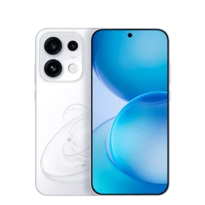 Oppo Reno 16 (White) 1 Oppo Reno 16 in Moonlit Night Black color, front and back view showing sleek design, triple-camera setup, and vibrant display
