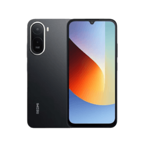 Redmi A7 Pro (Black) 1 Redmi A7 Pro smartphone shown in black, displaying its back with dual-camera setup and REDMI branding, alongside the front view featuring a 6.9-inch screen with colorful gradient wallpaper, set against a solid black background.