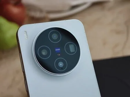 vivo X500 Pro leaks with 6.37″ display, Dimensity 9600 Pro, and 7,000mAh battery Vivo X300 close-up rear camera module, circular design with four lenses, Zeiss T branding, light blue matte finish body*