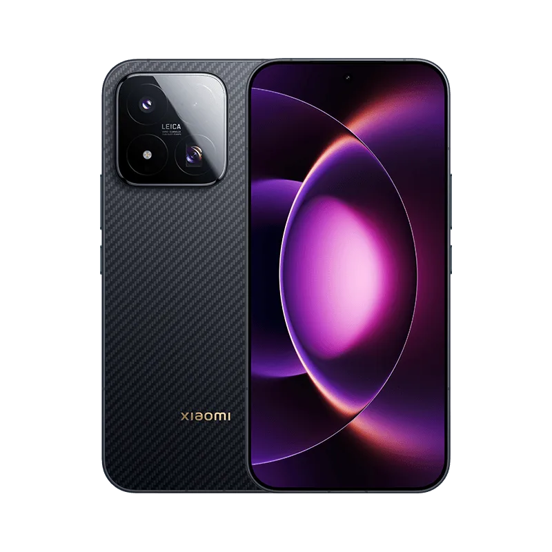 Xiaomi 17 Max black carbon fiber edition, front and back view with Leica camera system