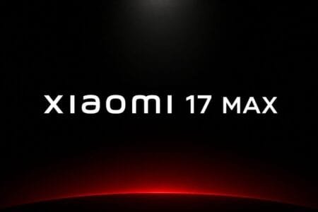 Text "Xiaomi 17 MAX" in bold white font on black background, with subtle red glow at bottom edge, official teaser graphic.
