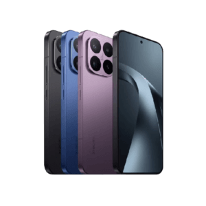 Xiaomi 17T Pro official render, three color variants: Black, Deep Blue, Deep Violet; front and back views, square camera module with four lenses and Leica branding, sleek flat-edge design