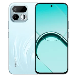 realme 16T 5G light blue color variant, front and back design view
