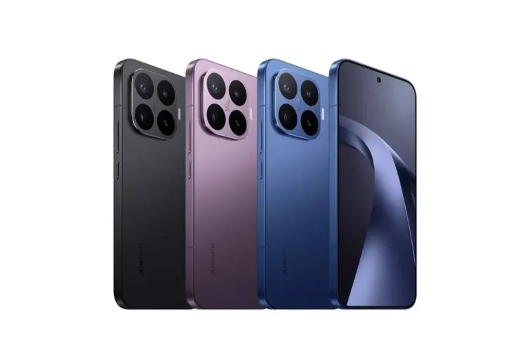 Xiaomi 17T Pro official render image, three color options: Black, Deep Violet, Deep Blue, front and back views, square camera module with quad lenses