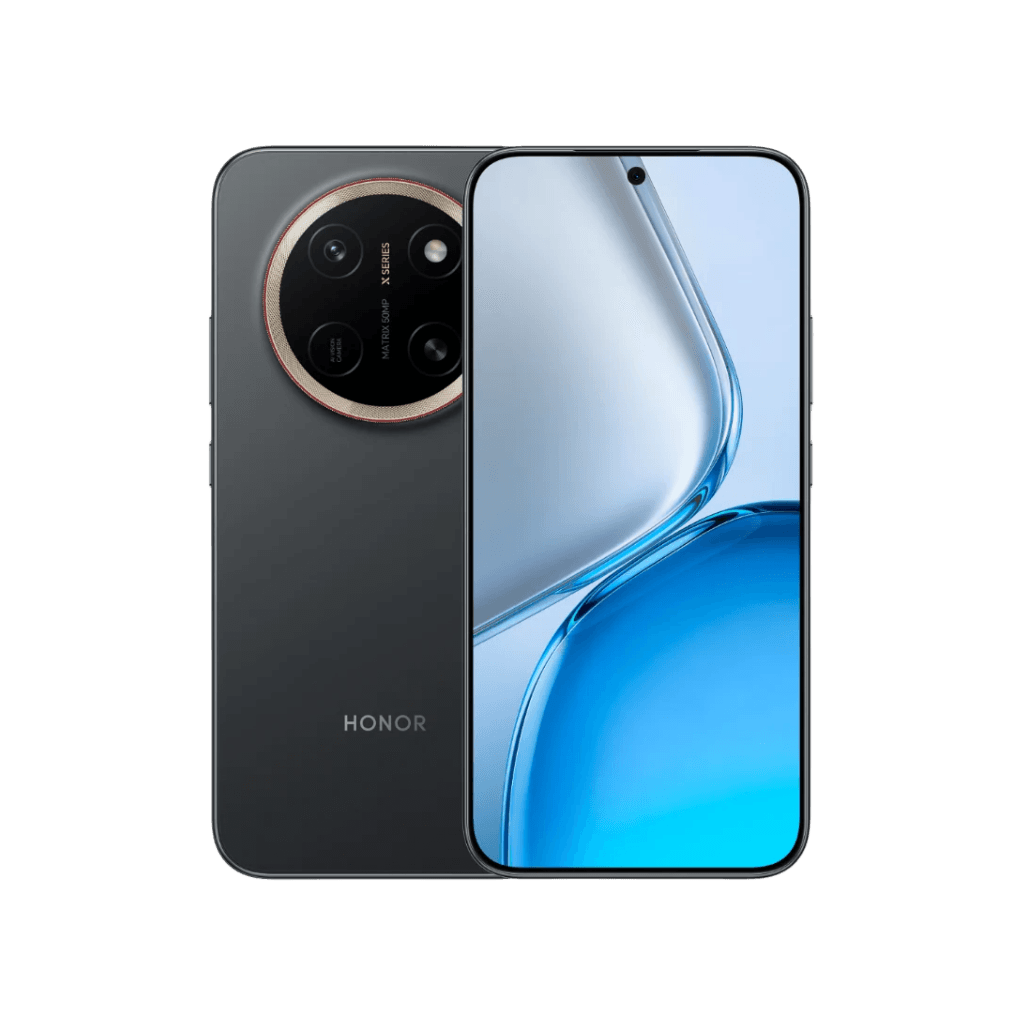 Honor X80 Pro Max Honor X80 Pro Max smartphone in black, front and back view, showing display and circular camera module