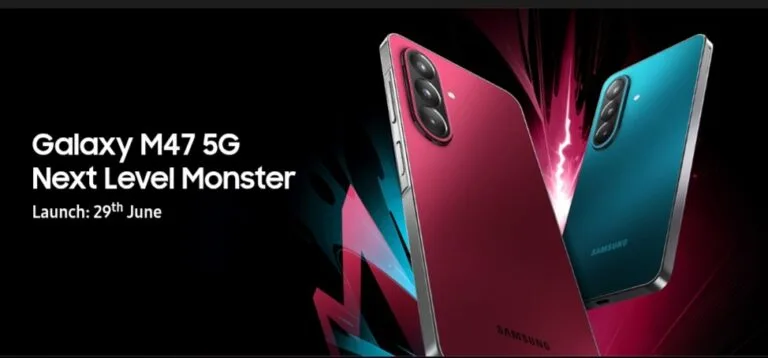 Samsung Galaxy M47 5G in red and teal, launch date 29 June