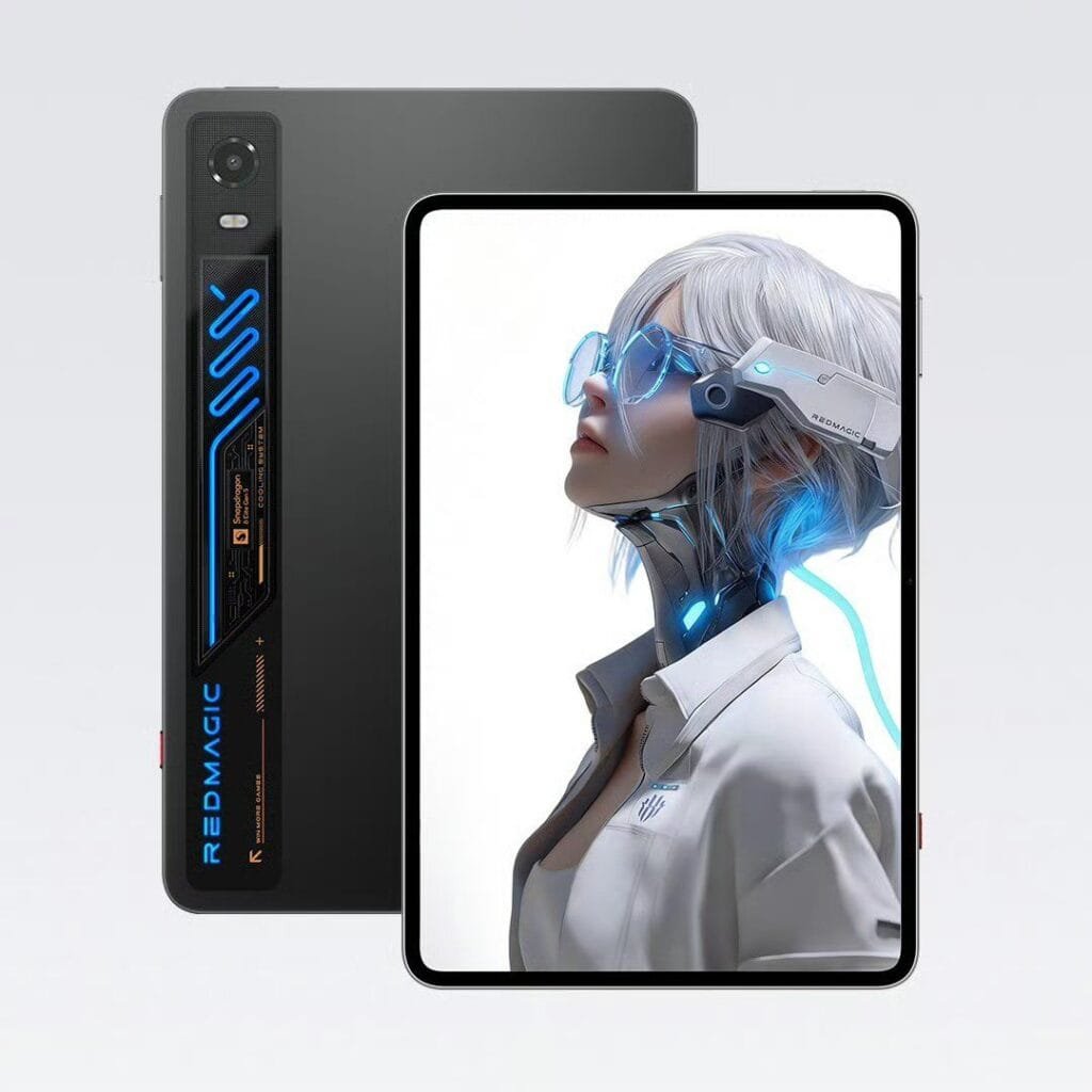 RedMagic Gaming Tablet 5 Pro: Liquid Cooling, SD 8 Elite Gen5 3 RedMagic Gaming Tablet 5 Pro front and back view, showing display and cooling system design