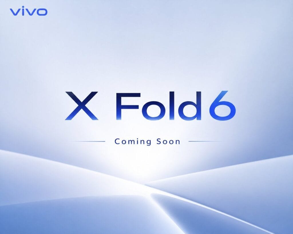 Vivo X Fold 6 teaser graphic with "Coming Soon" text on a soft blue background