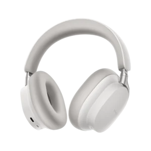 White Vivo over‑ear noise cancelling headphones with soft cushioned ear cups and adjustable headband, shown against a black background