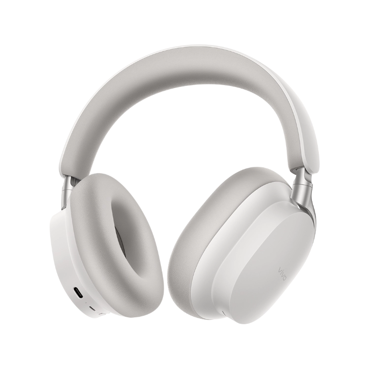 Vivo Launches Over‑Ear Noise Cancelling Headphones and TWS 5e Earbuds 1 White Vivo over‑ear noise cancelling headphones with soft cushioned ear cups and adjustable headband, shown against a black background