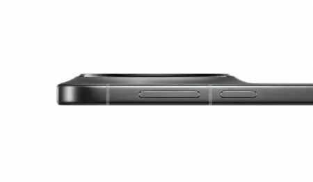Vivo X500e leaked design showing side profile with volume and power buttons, smooth frame, and raised camera module