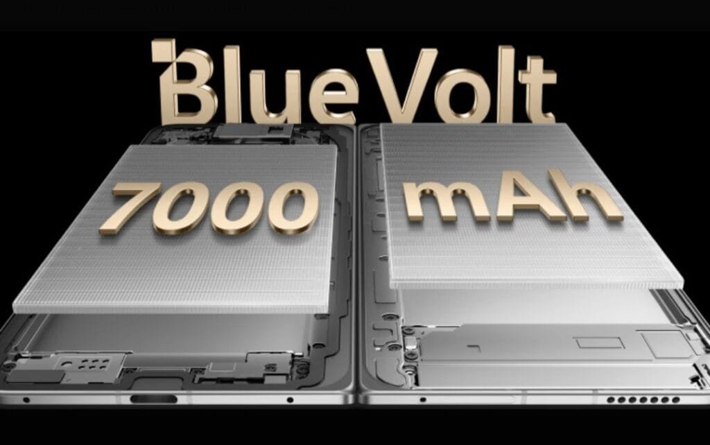 Vivo X Fold 6 Blue Volt 7000 mAh silicon‑carbon battery design, showing internal battery structure for long‑life foldable smartphone