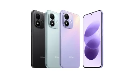 Redmi Note 17 Launched in China; Price Starts at CNY 1,299 Redmi Note 17 smartphone shown in Black, Shallow Cyan, and Meteor Purple color options, displaying rear camera module and front screen