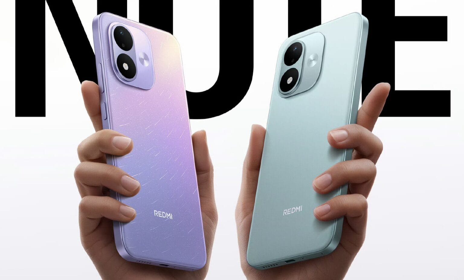 Redmi Note 17 and Redmi Note 17 Pro smartphones shown in purple and light blue color variants, displaying rear camera modules and Redmi branding