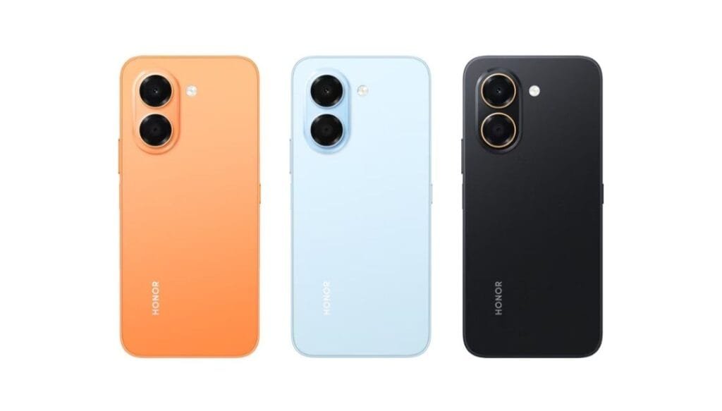 Honor X7e Launched in the Philippines; Price at PHP 14,999 1 HONOR X7e rear view lineup in three color options: Sunrise Orange, Light Blue, and Midnight Black against a plain white background