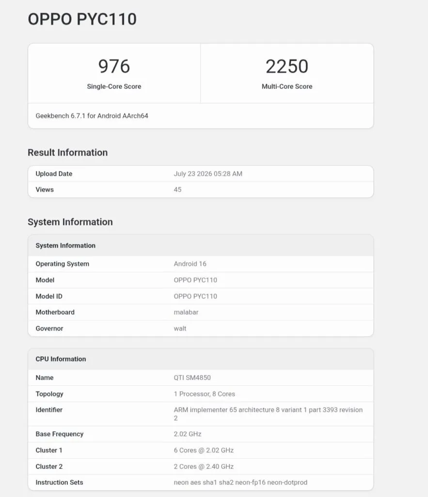 Oppo A7 Pro Max Spotted on Geekbench, Reveals Snapdragon 4 Gen Chipset 1 Oppo A7 Pro Max official render and benchmark result confirming Snapdragon 4 Gen 5 chipset and 10000mAh battery.