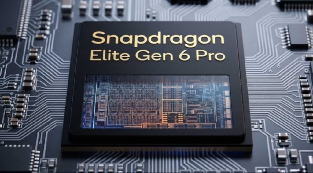 Digital Chat Station: Snapdragon 8 Elite Gen6 Pro Loses Exclusivity, Two Brands Duel With Leica & Arri Close-up view of the Snapdragon Elite Gen 6 Pro chip resting on a circuit board. The chip cover displays the name in gold lettering above a transparent window revealing the intricate internal silicon die and circuitry patterns.
