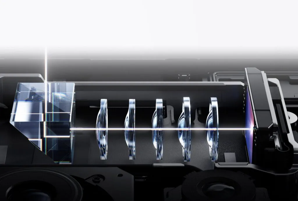 Vivo X500 Pro Camera Specifications Teased with 64MP LYTIA 610 Telephoto Vivo X500 Pro 85mm 64MP Zeiss APO super telephoto lens internal design showing prism and lens array with light path