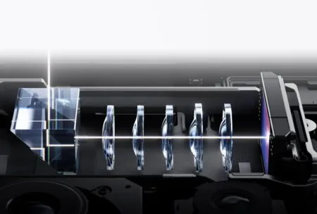 Vivo X500 Pro 85mm 64MP Zeiss APO super telephoto lens internal design showing prism and lens array with light path