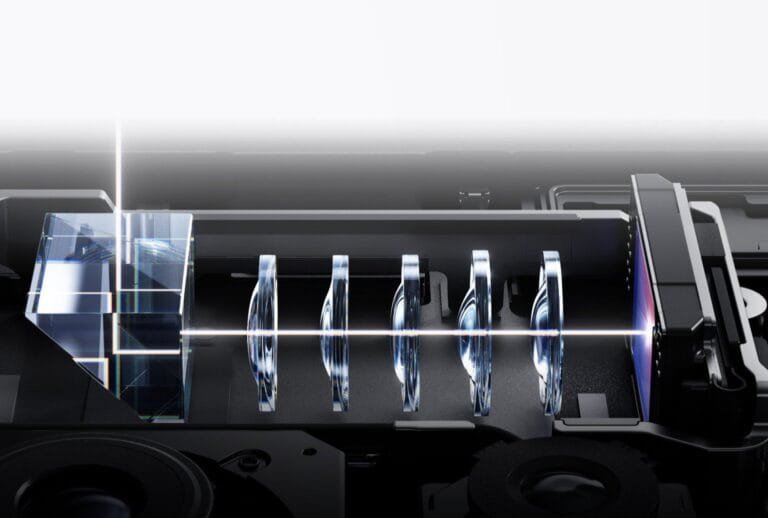 Vivo X500 Pro 85mm 64MP Zeiss APO super telephoto lens internal design showing prism and lens array with light path