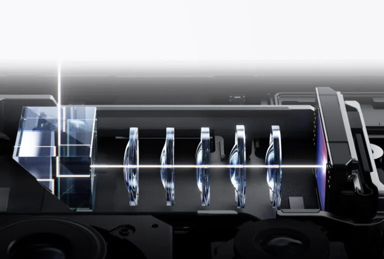 Vivo X500 Pro 85mm 64MP Zeiss APO super telephoto lens internal design showing prism and lens array with light path