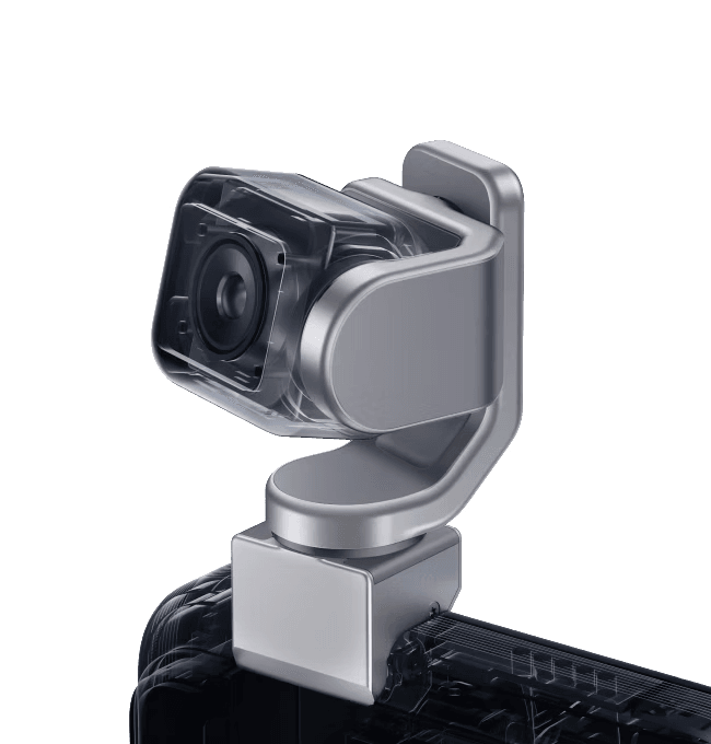 Honor Launches Robot Phone: Swivel Gimbal Camera, Giant Battery, and ARRI Imaging Features 1 Close-up view of the Honor Robot Phone's motorized gimbal camera module, showing its mechanical swivel design, protective transparent cover, and premium metallic finish.