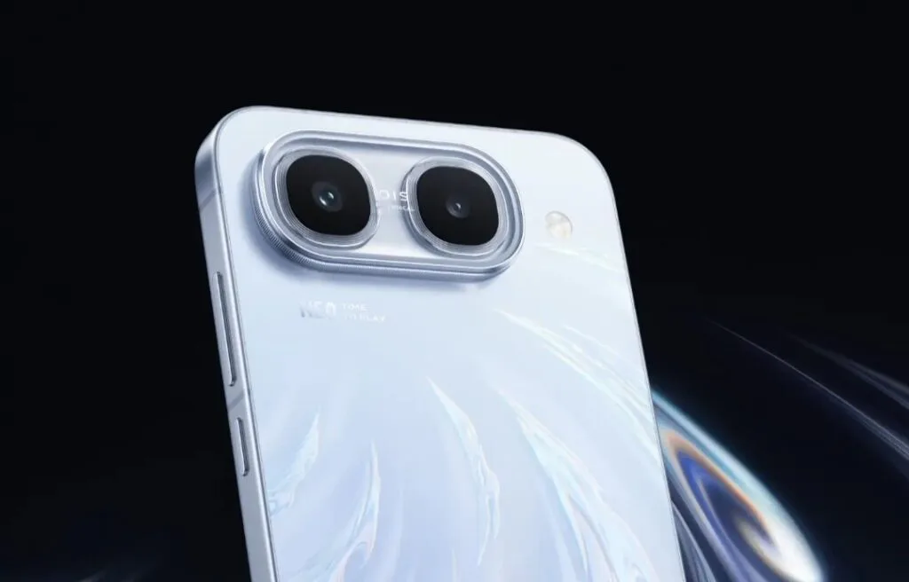 iQOO Neo 11 Ultra Launched in China; Gaming Phone Price Starts at CNY 3,699 iQOO Neo 11 Ultra in light blue with swirling finish, close-up rear view showing dual-camera module with clear circular ring design.