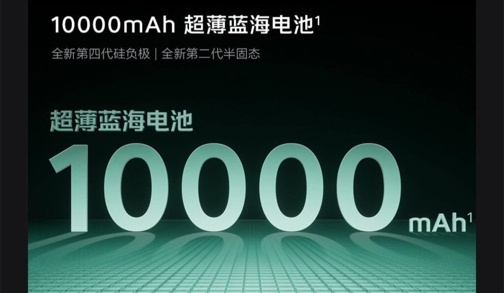 iQOO Z11S Launched With MediaTek Dimensity 7500 and Massive 10,000mAh Battery 2 iQOO Z11S 10,000mAh ultra-thin Blue Sea battery promotional graphic, highlighting fourth-generation silicon-carbon anode and second-generation semi-solid technology on gradient green grid background.
