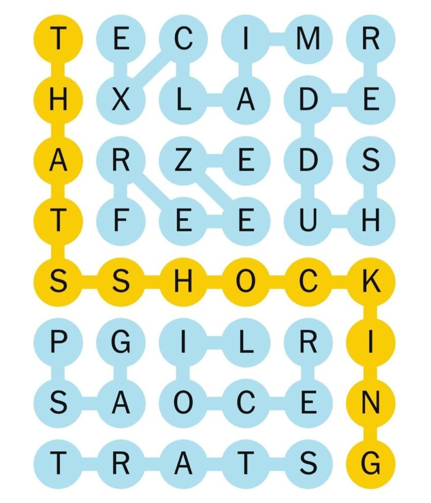 NYT Strands Hints and Answers: September 14, 2026 (Puzzle #925) 1 NYT Strands Puzzle #925 September 14 2026 solution grid. Spangram THATSSHOCKING highlighted in yellow. Theme words EXCLAIM, FREEZE, GASP, RECOIL, SHUDDER, START found on the board.