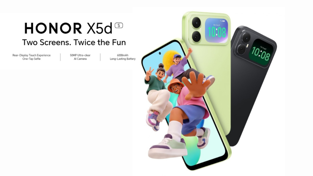 Honor X5d s Officially Launched in South Africa with Dual Screen in an Entry-level Smartphone Honor X5d s official promotional banner showing front and rear views in Forest Green and Midnight Black, highlighting dual display design with tagline Two Screens. Twice the Fun