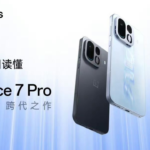 OnePlus Ace 7 Pro promotional graphic displaying three colored smartphone variants on soft light‑blue background, noted to run ColorOS.