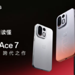 OnePlus Ace 7 promotional graphic showing three gradient‑finish smartphone units against dark‑red backdrop, marked as powered by ColorOS.