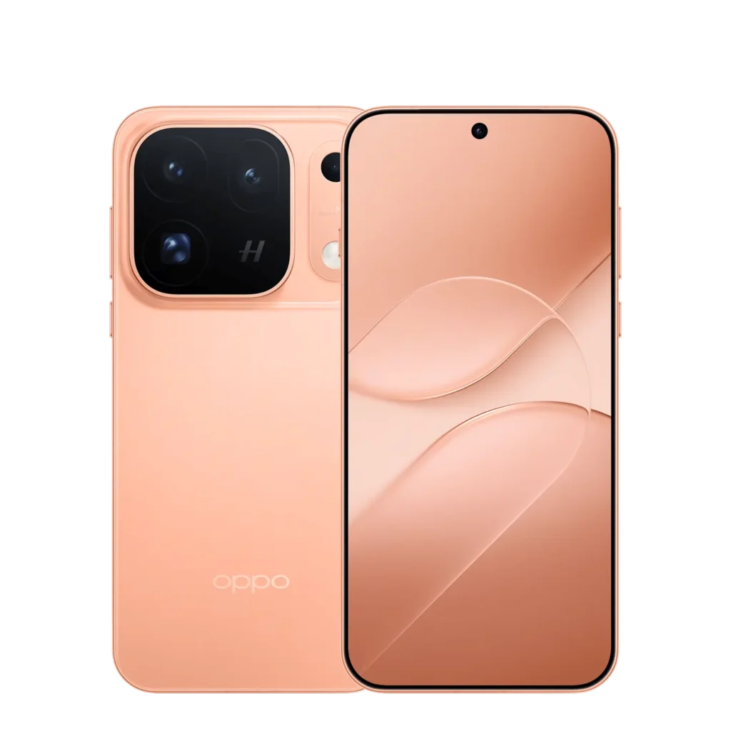 OPPO Find X10 Pro Max official render — peach orange, dual displays, Hasselblad camera system