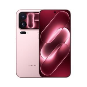 Xiaomi 18 Pro Max in Ice Peach Pink finish showing front and back views, sleek flat design with triple camera setup on rear panel