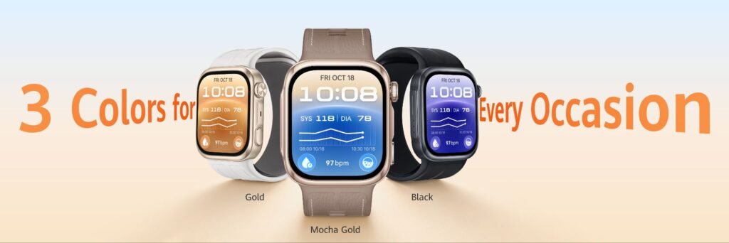 Huawei Watch GT 7 Series and Watch D3 Arrive in the Philippines with New Health and Fitness Features 5 Huawei Watch D3 in three finishes Gold Mocha Gold and Black with BP and heart rate tracking displayed on screen