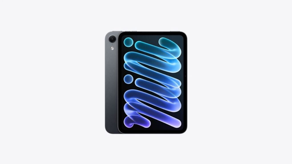 Apple iPad mini 8 (2026) Launches Globally; Philippine Price Starts at ₱49,990 1 Midnight iPad mini 2026 shown in combined front‑and‑rear view; screen displays swirling blue‑to‑purple abstract graphic against plain white background.