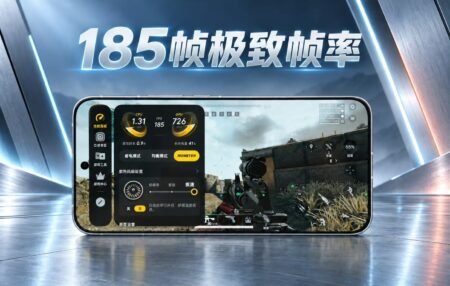 iQOO Neo 12 Gets Mixed Results in Real-World Gaming Tests Promotional graphic of an iQOO smartphone displaying a 185‑fps game‑performance monitoring overlay during mobile‑gameplay footage.